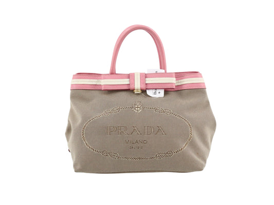 Prada Canapa Bow Tote – Pink & Beige