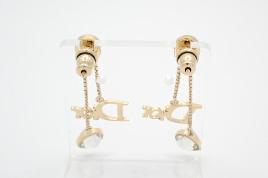 Christian Dior Rhinestone Logo Drop Earrings
