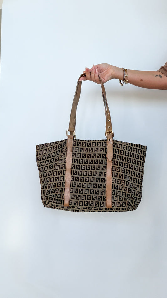 Fendi Zucca Tote Bag (Gold Charm)