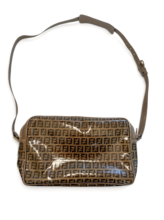 Vintage Fendi Zucca Coated Canvas Double Zip Crossbody Bag