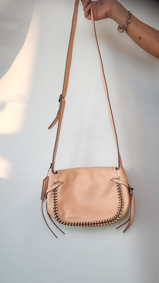 Coach Nude Leather Shoulder Bag with Chain Detail