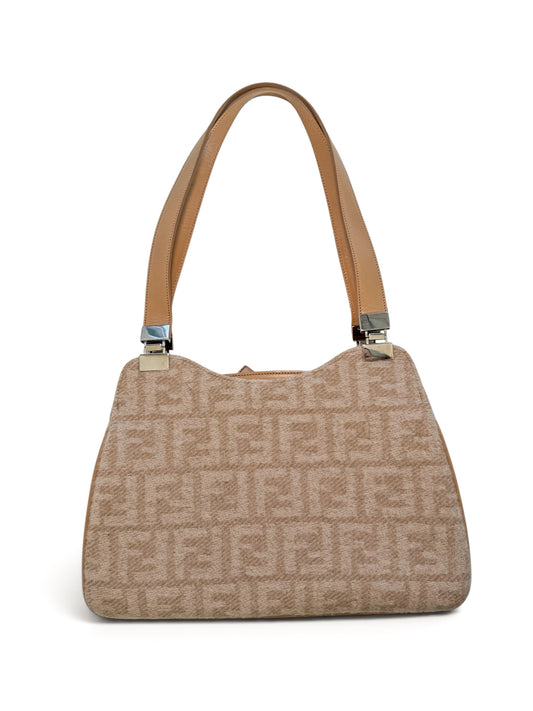 Fendi Zucchino Textured Shoulder Bag | Beige
