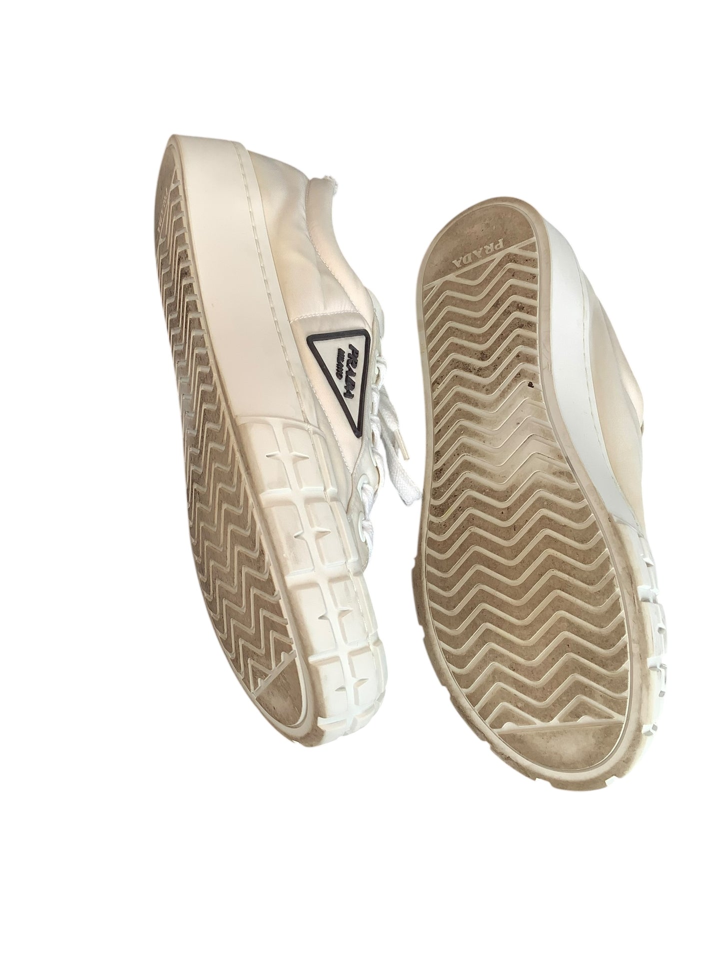 Prada Monolith Nylon & Leather Low-Top Sneakers – White (Size 39) With Box & Dust Bag