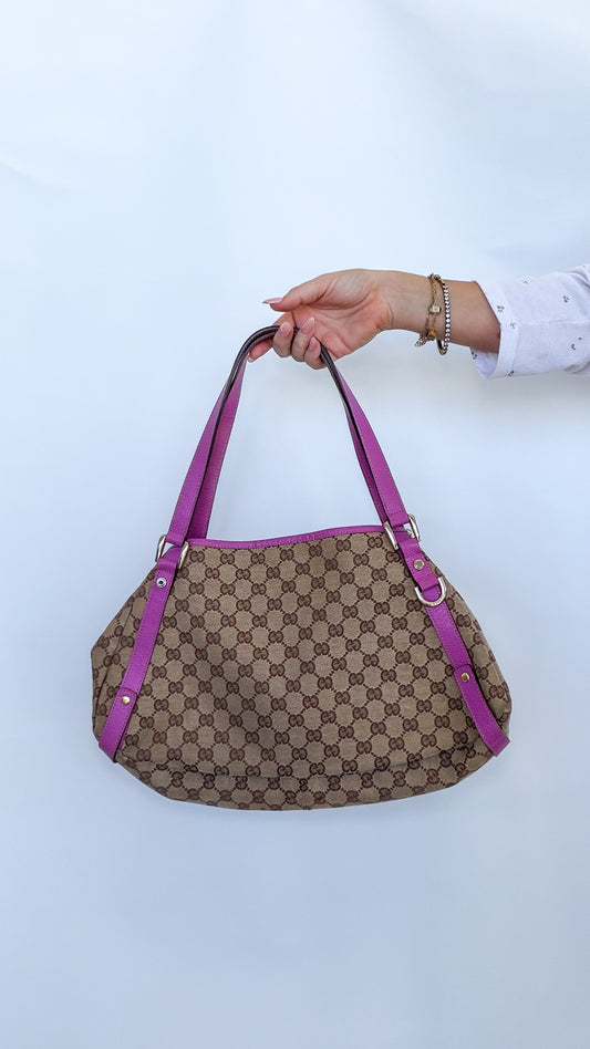 Gucci GG canvas and pink leather shoulder bag