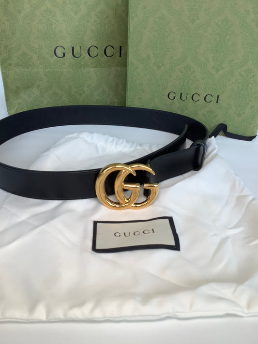 GUCCI GG MARMONT LEATHER BELT – BLACK & GOLD