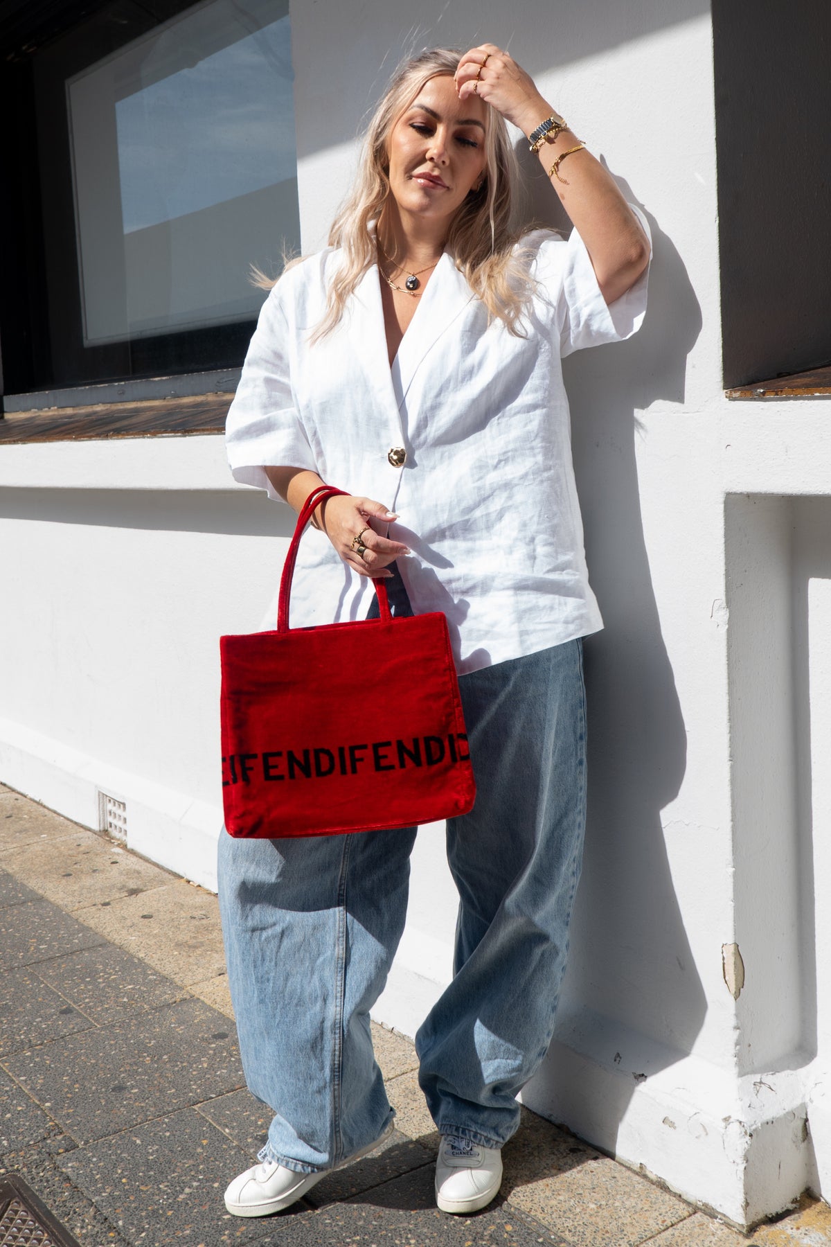Fendi Red Velvet Tote Bag