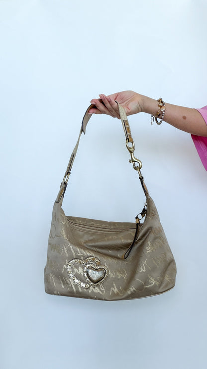 Coach Gold Script Shoulder Bag with Heart Detail