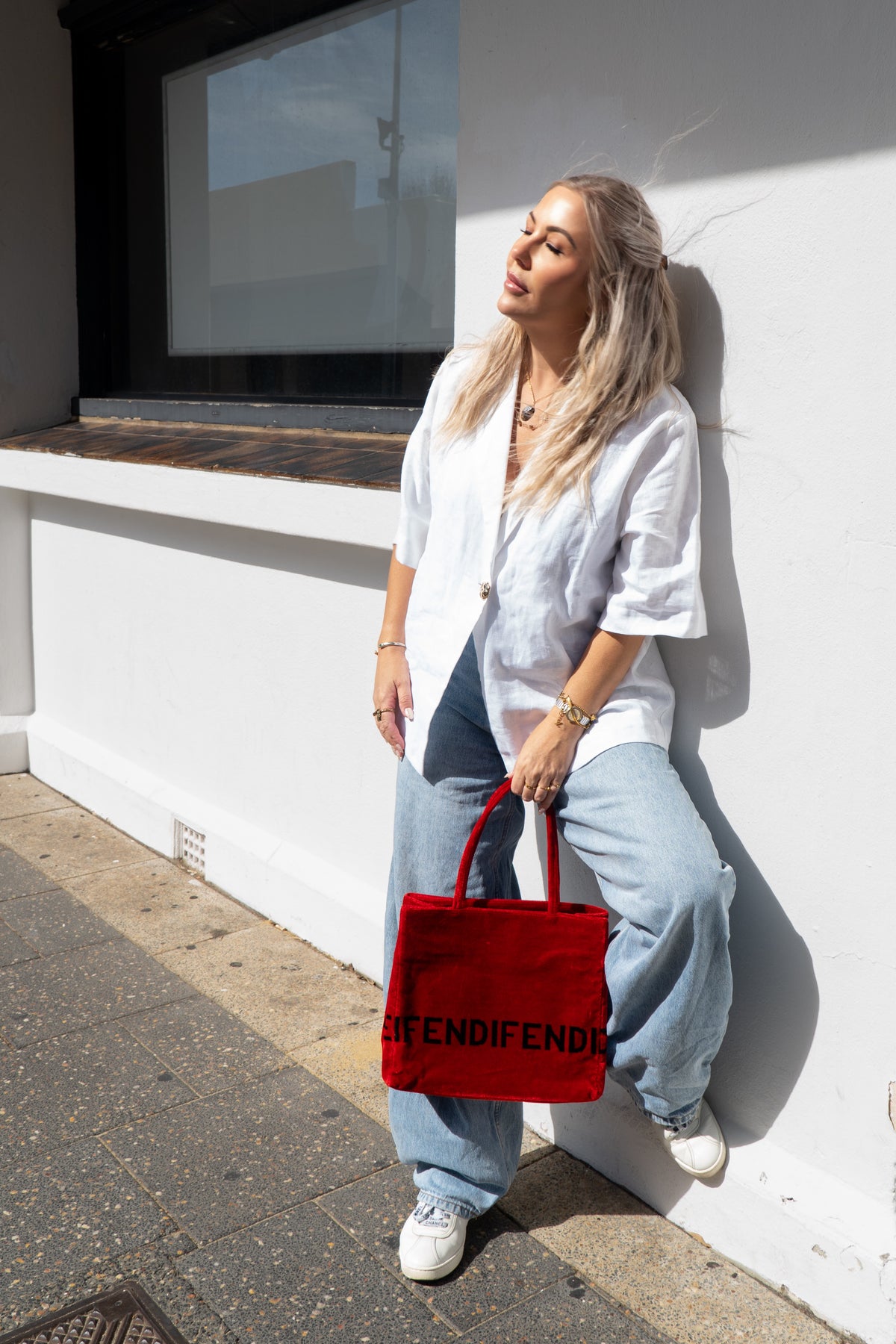 Fendi Red Velvet Tote Bag