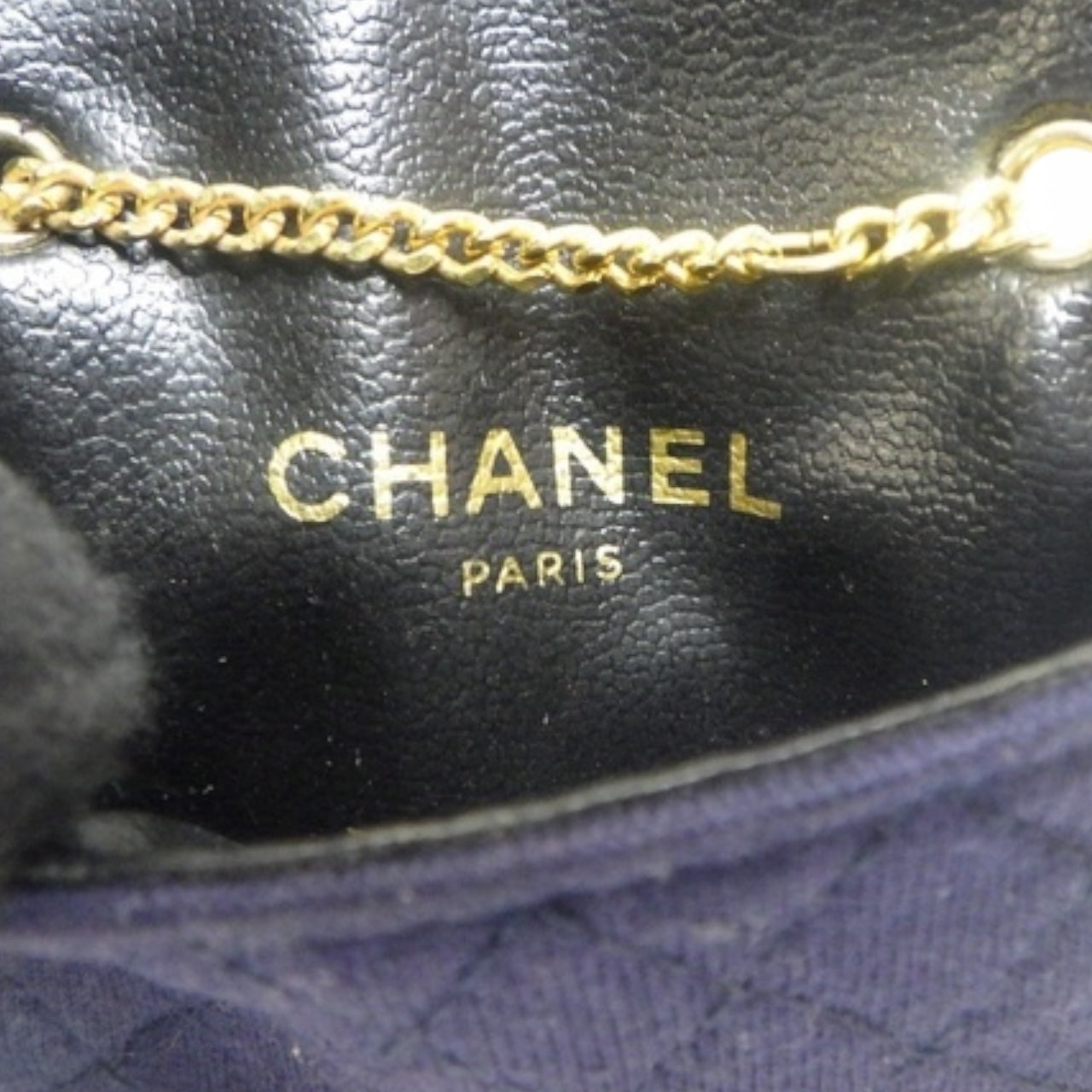 Chanel Matelassé Cotton Mini Chain pouch– Navy