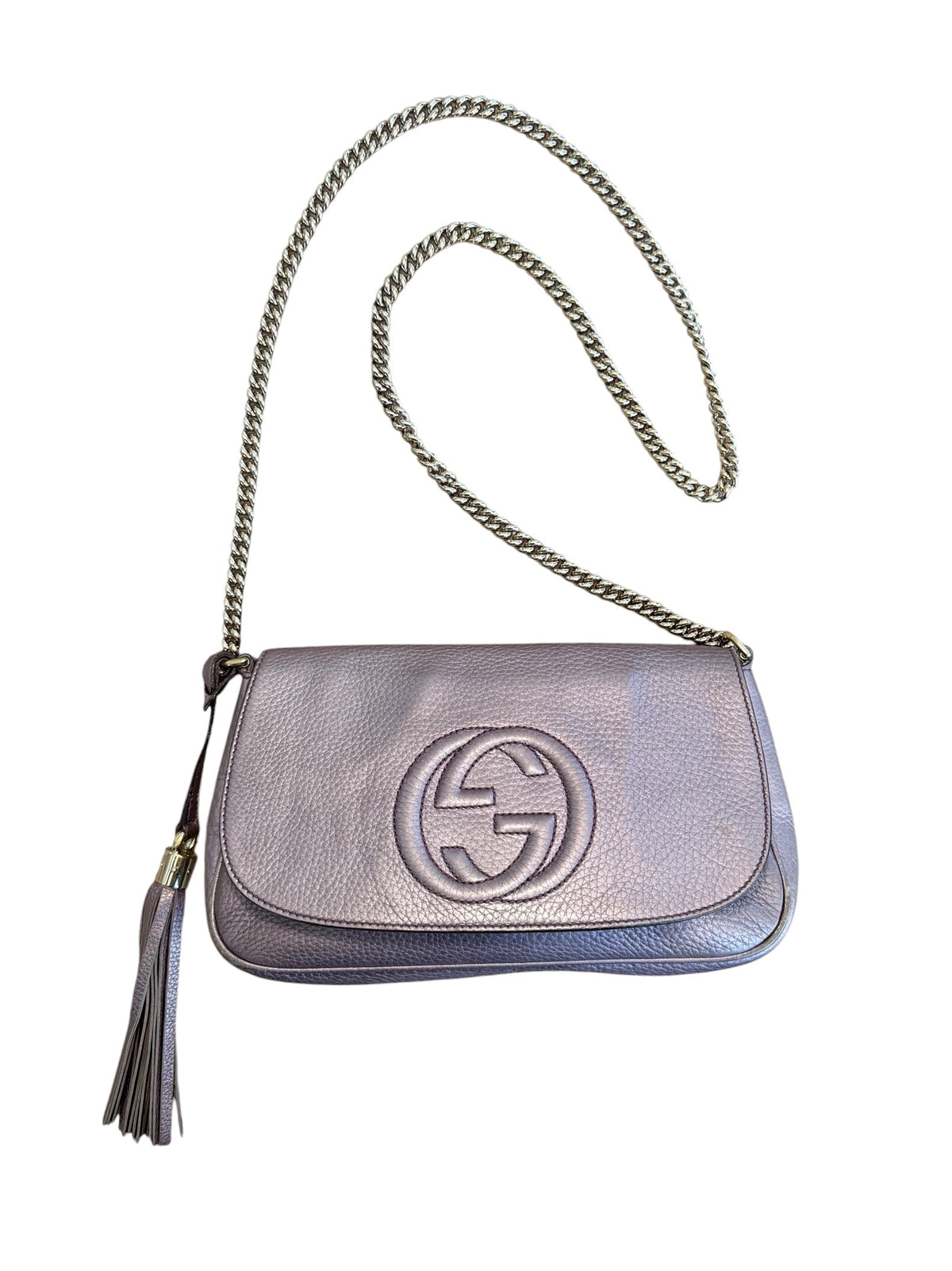 Gucci Soho Metallic Mauve Leather Chain Shoulder Bag