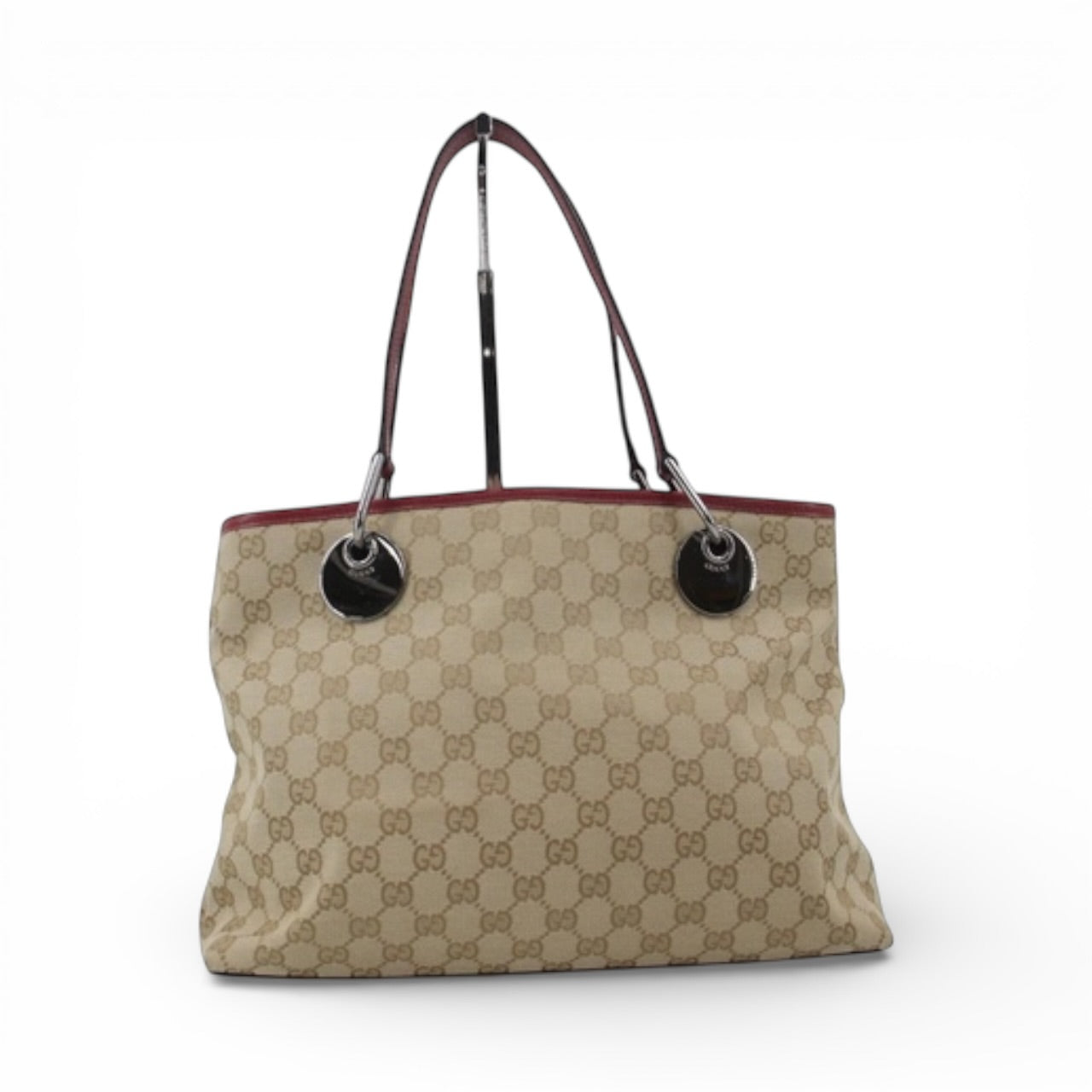 GUCCI GG CANVAS TOTE – BURGUNDY TRIM