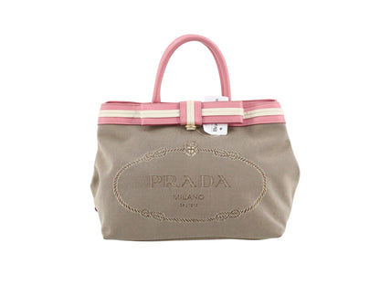 Prada Canapa Bow Tote – Pink & Beige