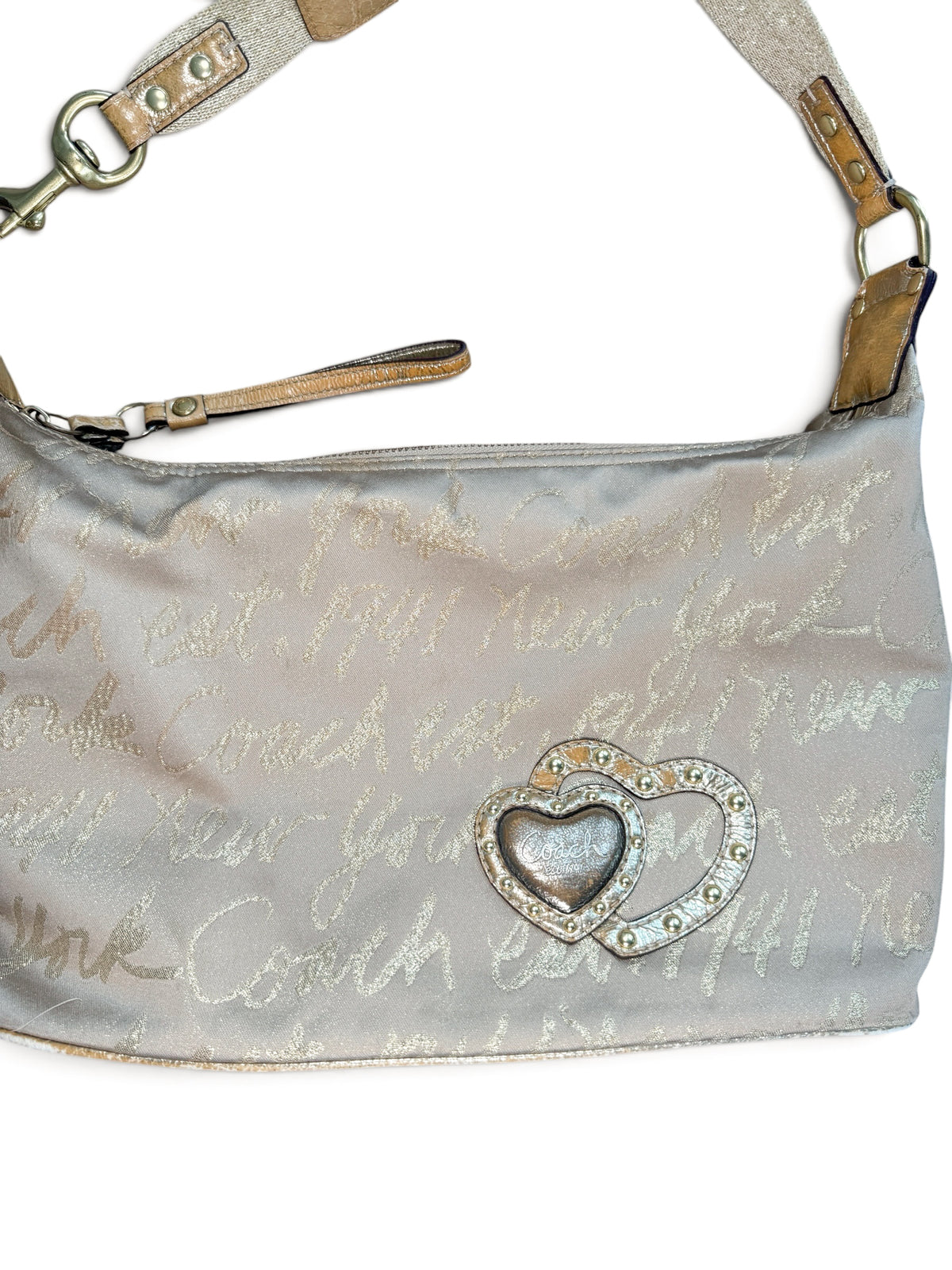 Coach Gold Script Shoulder Bag with Heart Detail