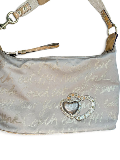 Coach Gold Script Shoulder Bag with Heart Detail