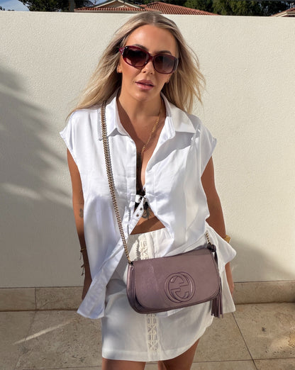 Gucci Soho Metallic Mauve Leather Chain Shoulder Bag