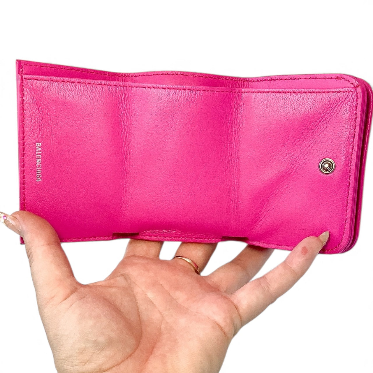 Balenciaga Pink Quilted Leather Card Holder / Mini Wallet