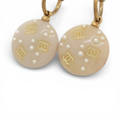 Chanel Coco F Faux Pearl Gold Earrings