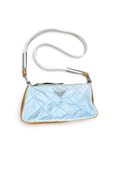 Prada Quilted Tessuto & Patent Shoulder Bag – Powder Blue & Mustard