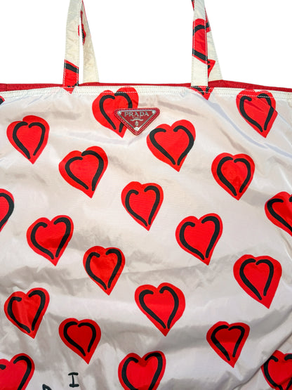 Prada Heart Print Nylon Tote Bag