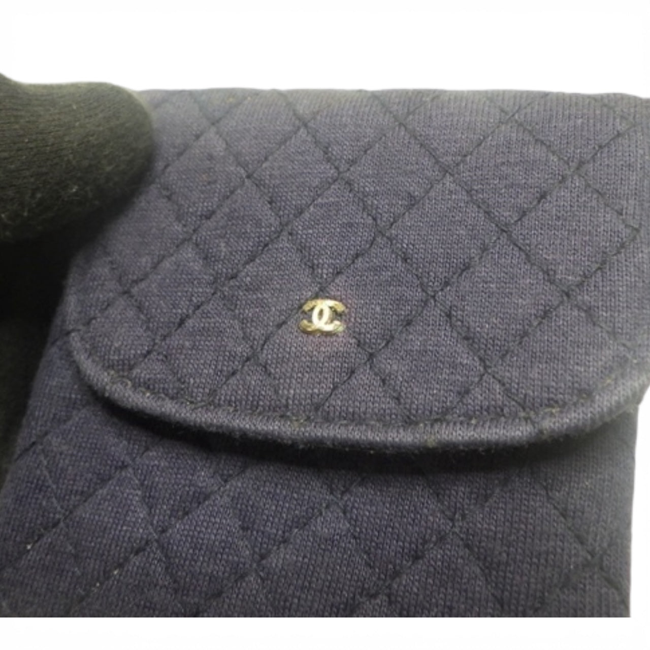 Chanel Matelassé Cotton Mini Chain pouch– Navy