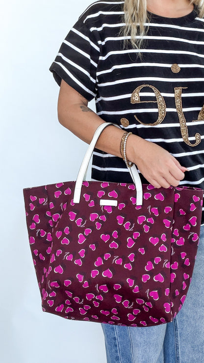 Gucci Heart Print Tote – Burgundy