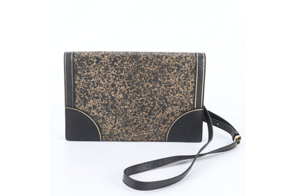 PRADA VINTAGE BLACK & GOLD DISTRESSED SHOULDER BAG