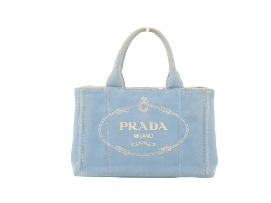 Prada Blue Canapa Canvas Tote Bag