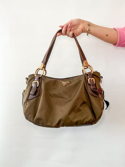 Prada Tessuto Nylon Shoulder Bag – Khaki