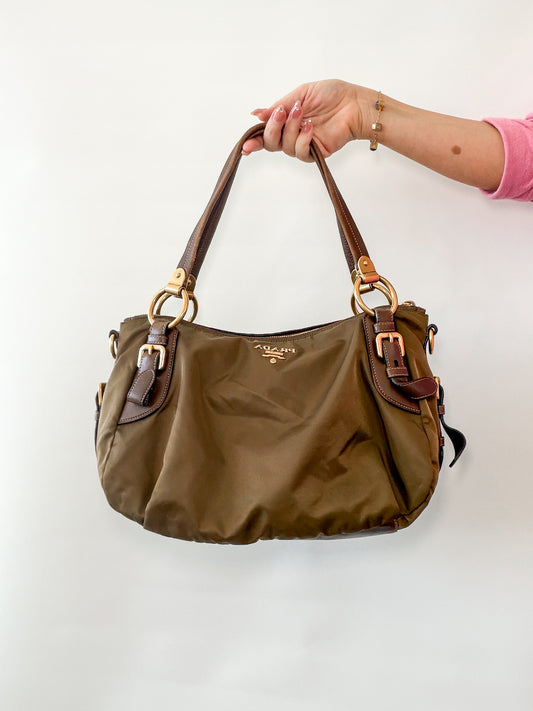 Prada Tessuto Nylon Shoulder Bag – Khaki