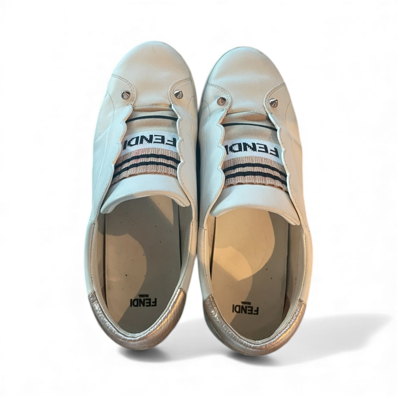 Fendi Scalloped Slip-On Sneakers with Stretch Logo Sock — Size 39