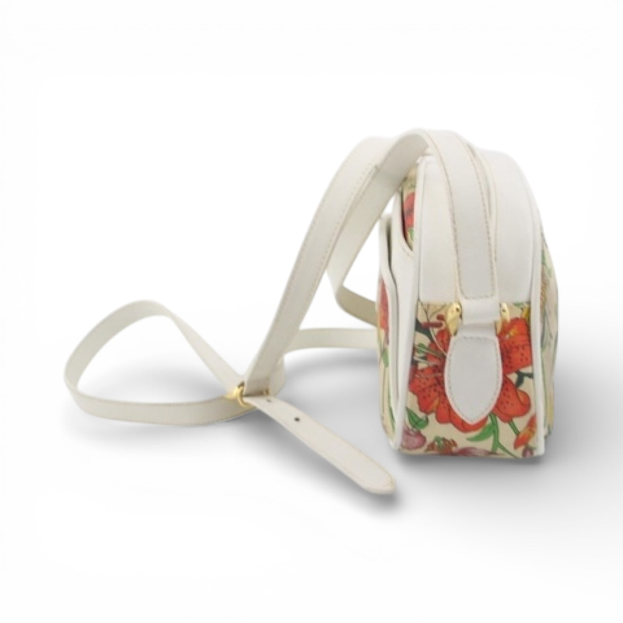 Gucci Flora Canvas Crossbody Bag – White Leather Trim