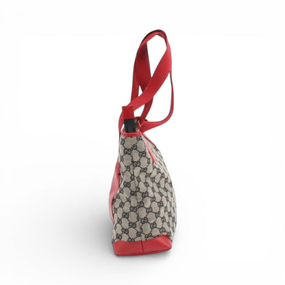 Gucci GG Canvas Tote – Red Leather Trim & Front Zip Pouch