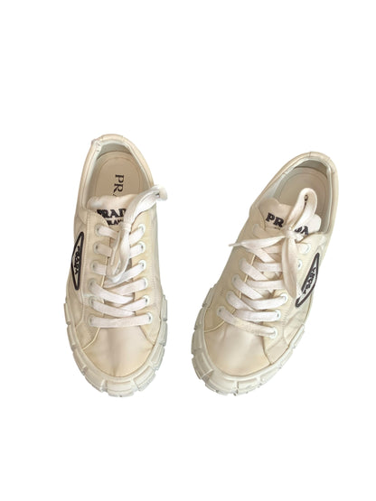 Prada Monolith Nylon & Leather Low-Top Sneakers – White (Size 39) With Box & Dust Bag