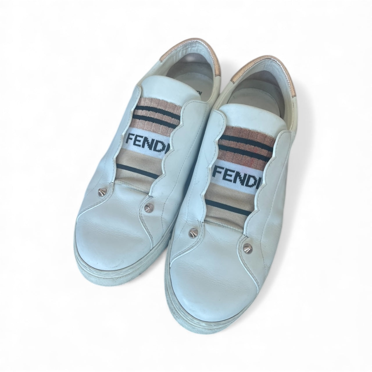 Fendi Scalloped Slip-On Sneakers with Stretch Logo Sock — Size 39