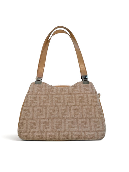 Fendi Zucchino Textured Shoulder Bag | Beige