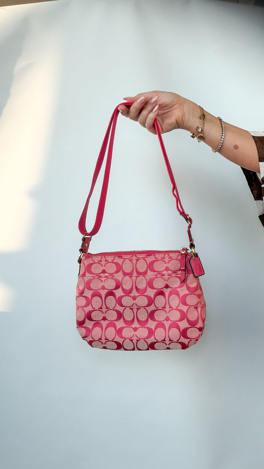 COACH Signature Pink Shoulder Bag with Heart Charm