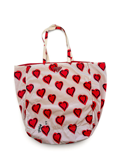 Prada Heart Print Nylon Tote Bag
