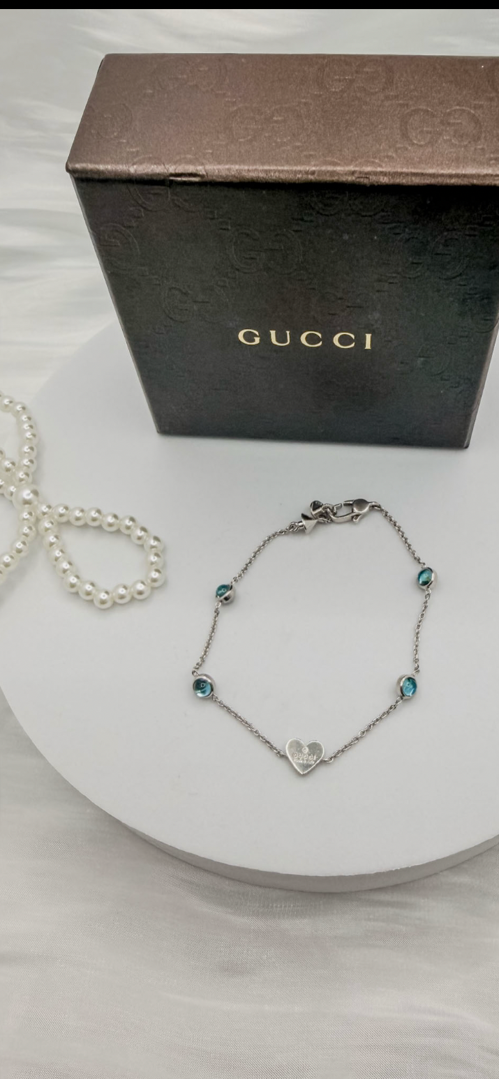 Gucci Heart Bracelet with Blue Stones