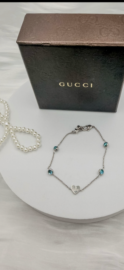 Gucci Heart Bracelet with Blue Stones