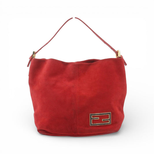 Fendi Red Suede Baguette – Glitter Logo Hardware