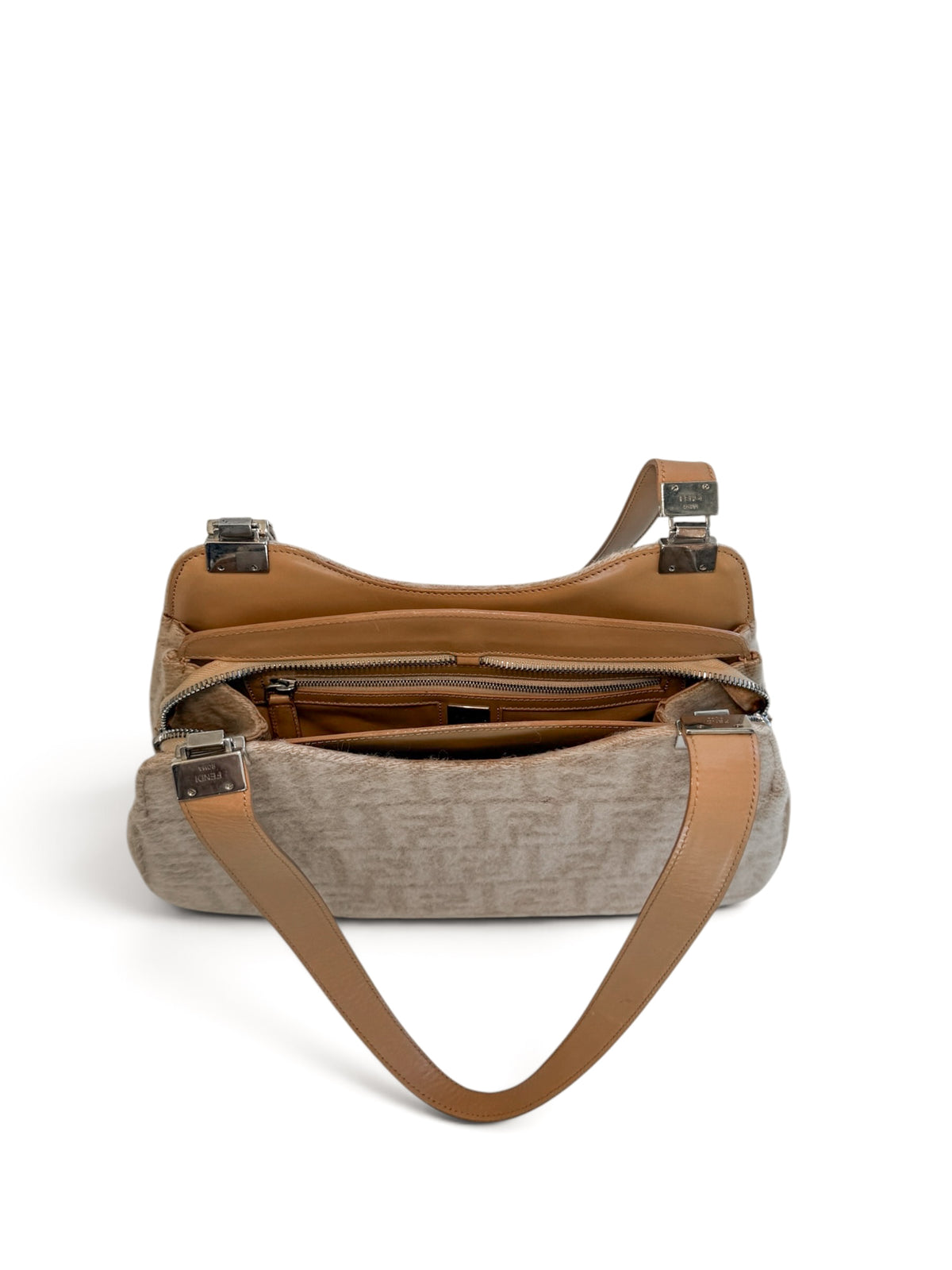 Fendi Zucchino Textured Shoulder Bag | Beige
