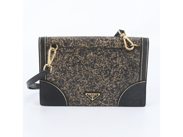 PRADA VINTAGE BLACK & GOLD DISTRESSED SHOULDER BAG