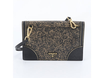 PRADA VINTAGE BLACK & GOLD DISTRESSED SHOULDER BAG