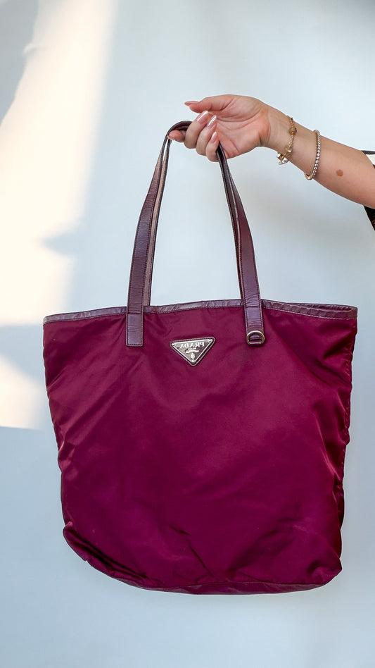 Prada Burgundy Nylon Tote