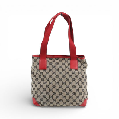 Gucci GG Canvas Tote – Red Leather Trim & Front Zip Pouch
