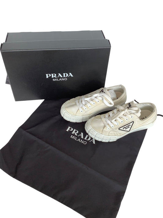 Prada Monolith Nylon & Leather Low-Top Sneakers – White (Size 39) With Box & Dust Bag