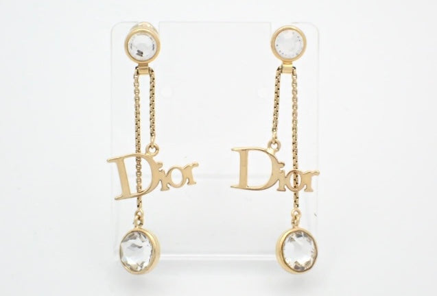 Christian Dior Rhinestone Logo Drop Earrings