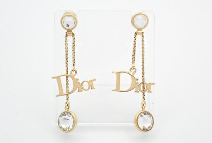 Christian Dior Rhinestone Logo Drop Earrings