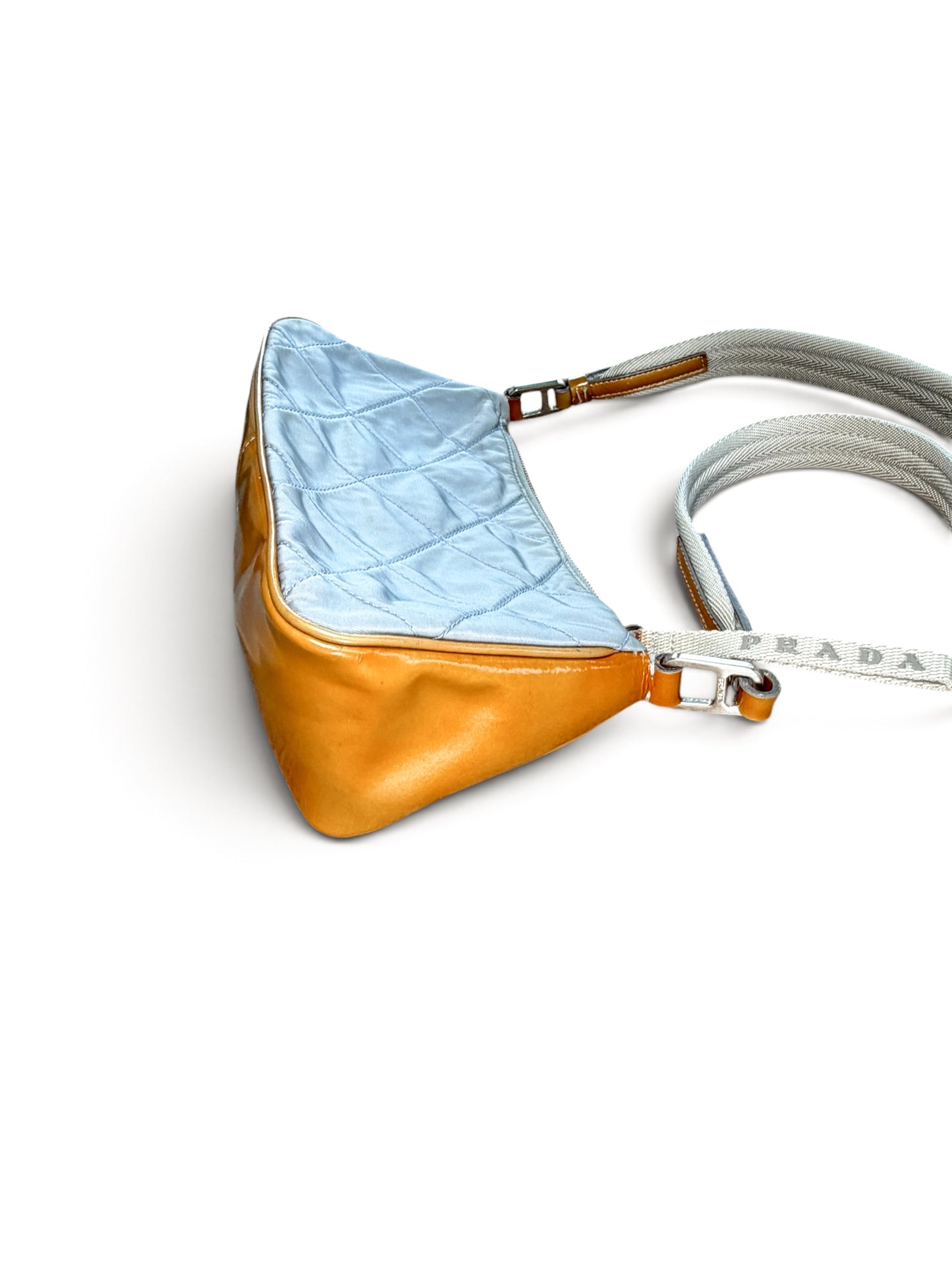 Prada Quilted Tessuto & Patent Shoulder Bag – Powder Blue & Mustard