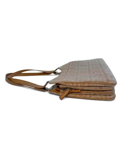 Fendi Zucchino Textured Shoulder Bag | Beige